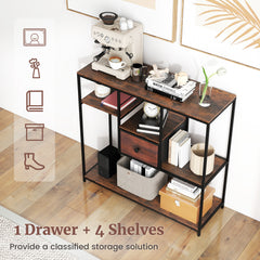 100CM Console Table with Storage Behind Sofa Couch Table with Drawer-Rustic Brown