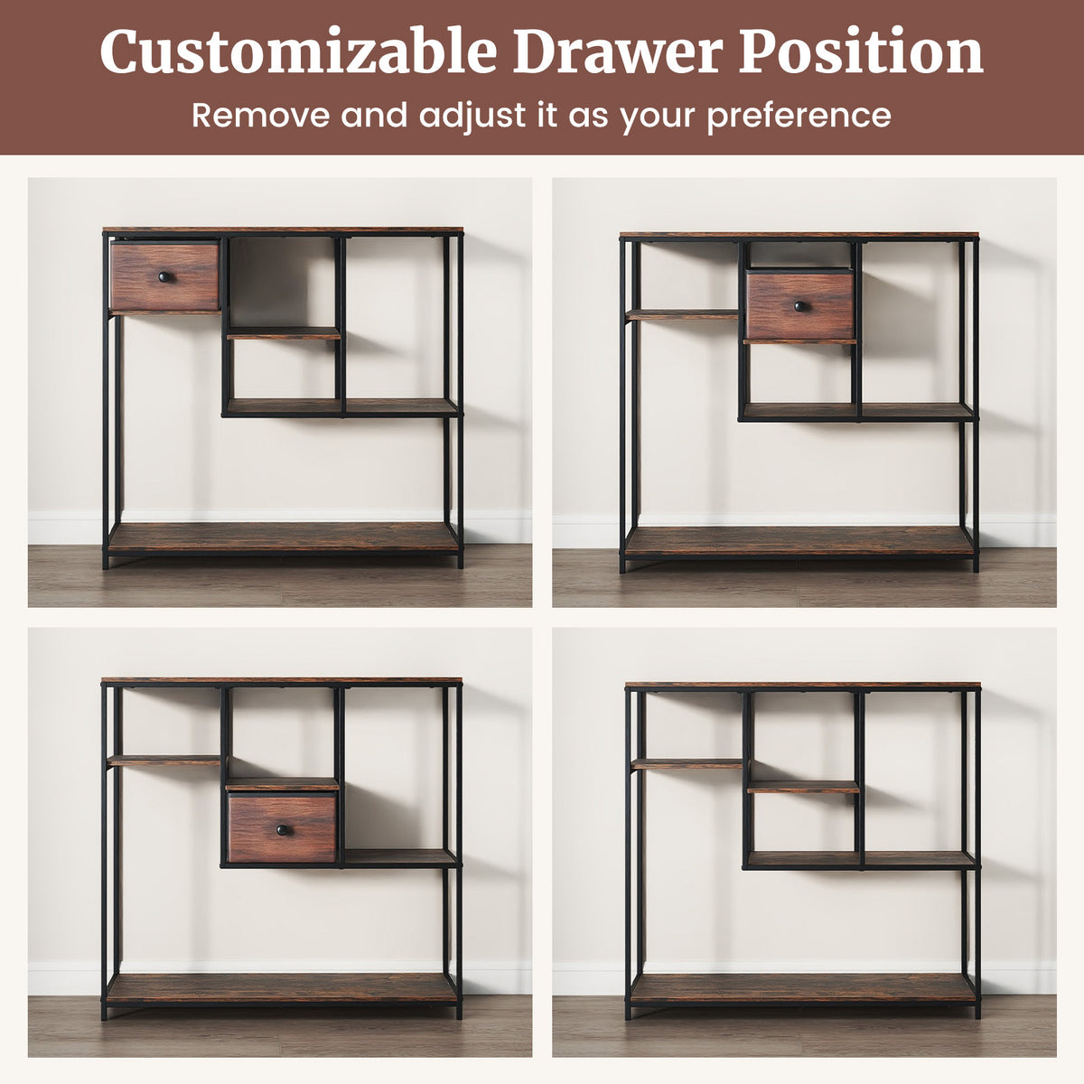 100CM Console Table with Storage Behind Sofa Couch Table with Drawer-Rustic Brown