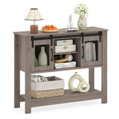102CM Small Entryway Table with Barn Sliding Doors-Grey