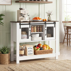 102CM Small Entryway Table with Barn Sliding Doors-Rusticbrown