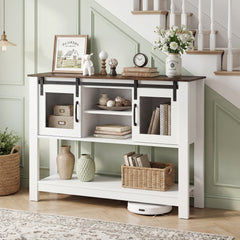 102CM Small Entryway Table with Barn Sliding Doors-Rusticbrown