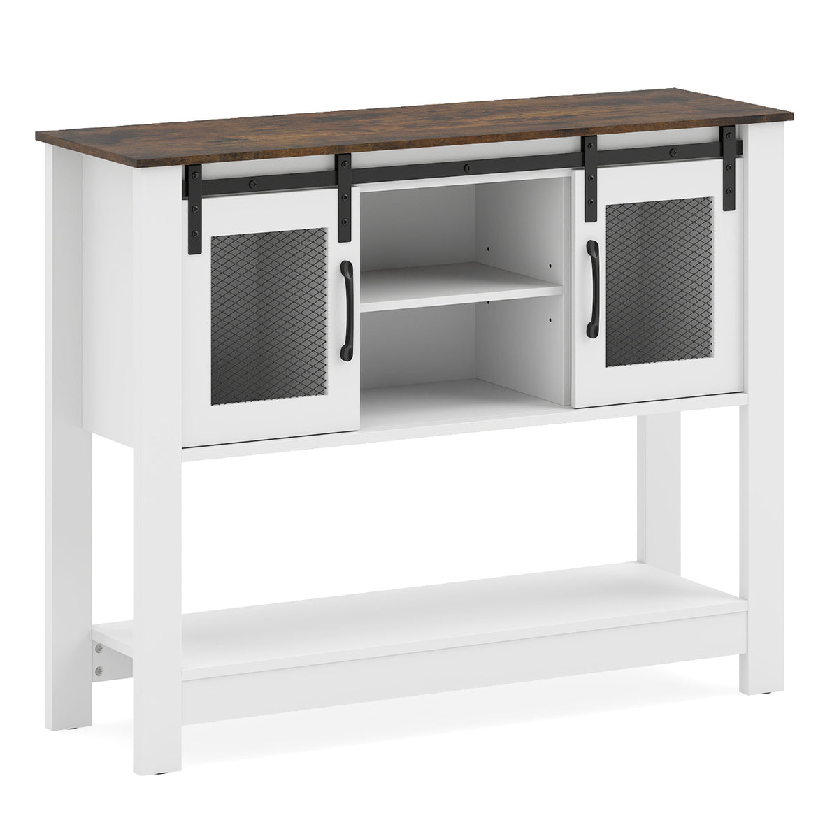 102CM Small Entryway Table with Barn Sliding Doors-Rusticbrown
