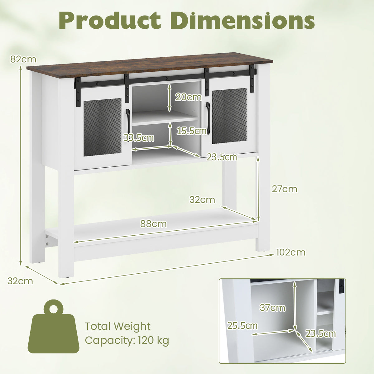102CM Small Entryway Table with Barn Sliding Doors-Rusticbrown