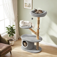 105 CM Tall Modern Cat Tower with Real Wood Branches and Scratching Posts for Cats-Grey