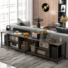 106 CM TV Stand with Power Outlet Open Storage and Adjustable Shelf-Grey