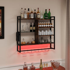 107 CM Gaming Floating Shelves with LED Lights Remote and APP Control-Black