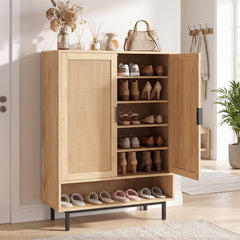 108CM Tall Shoe Cabinet 6-Tier with 2 Doors and Adjustable Shelves-Natural