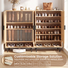 108CM Tall Shoe Cabinet 6-Tier with 2 Doors and Adjustable Shelves-Natural