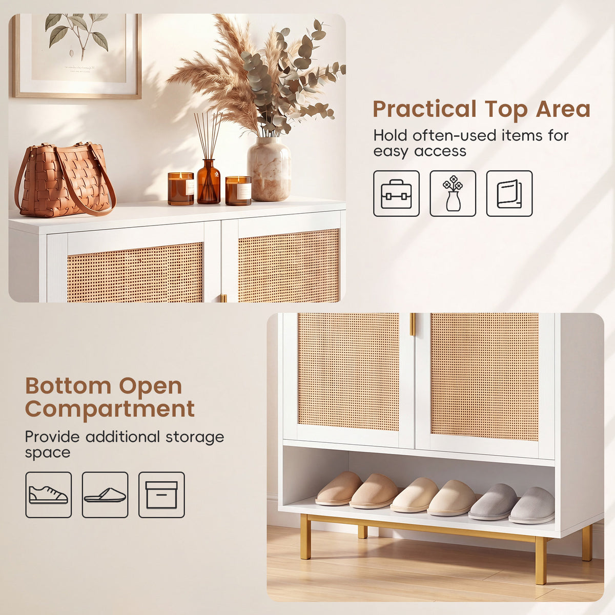 108CM Tall Shoe Cabinet 6-Tier with 2 Doors and Adjustable Shelves-White