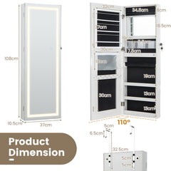 108cm Lockable Jewelry Mirror Cabinet with 3-Color LED Lights-White