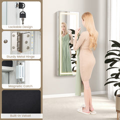 108cm Lockable Jewelry Mirror Cabinet with 3-Color LED Lights-White