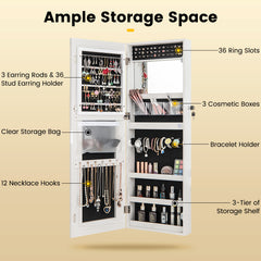 108cm Lockable Jewelry Mirror Cabinet with 3-Color LED Lights-White