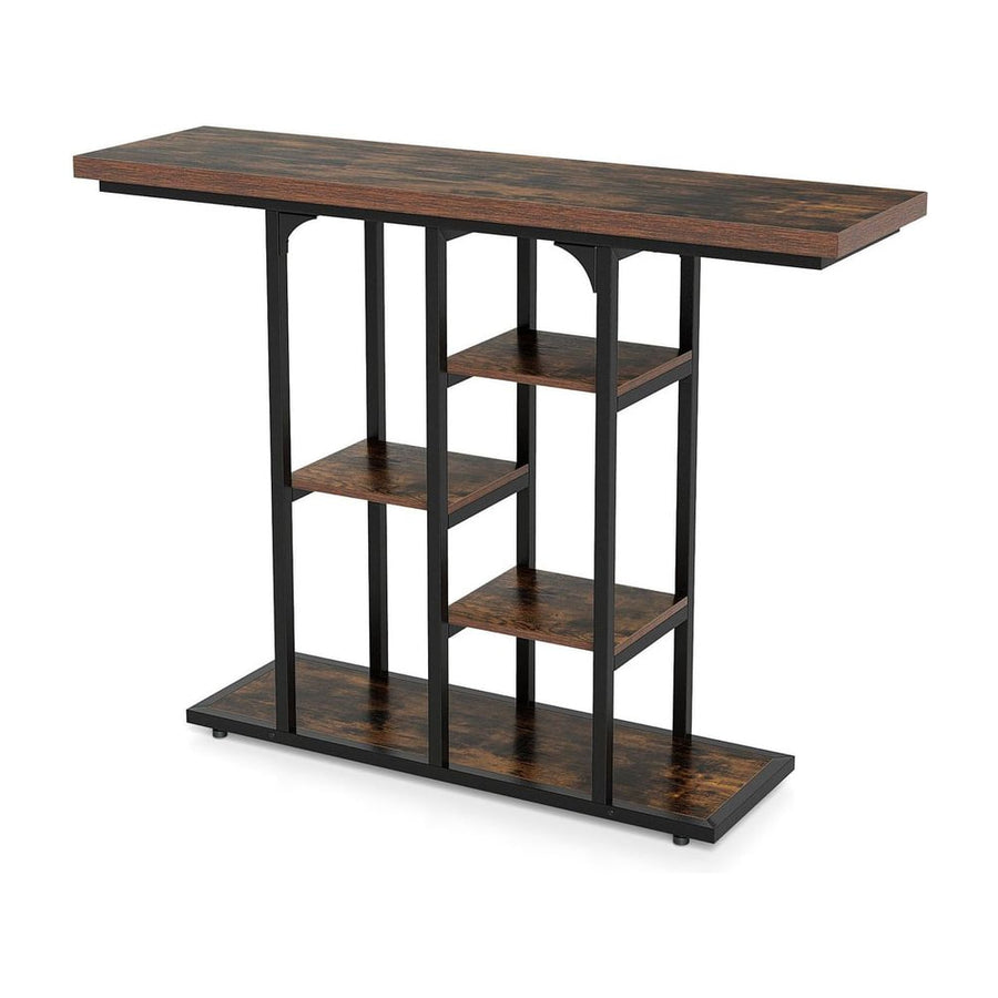 109 cm Console Table with Storage Shelves in rustic brown with black metal frame