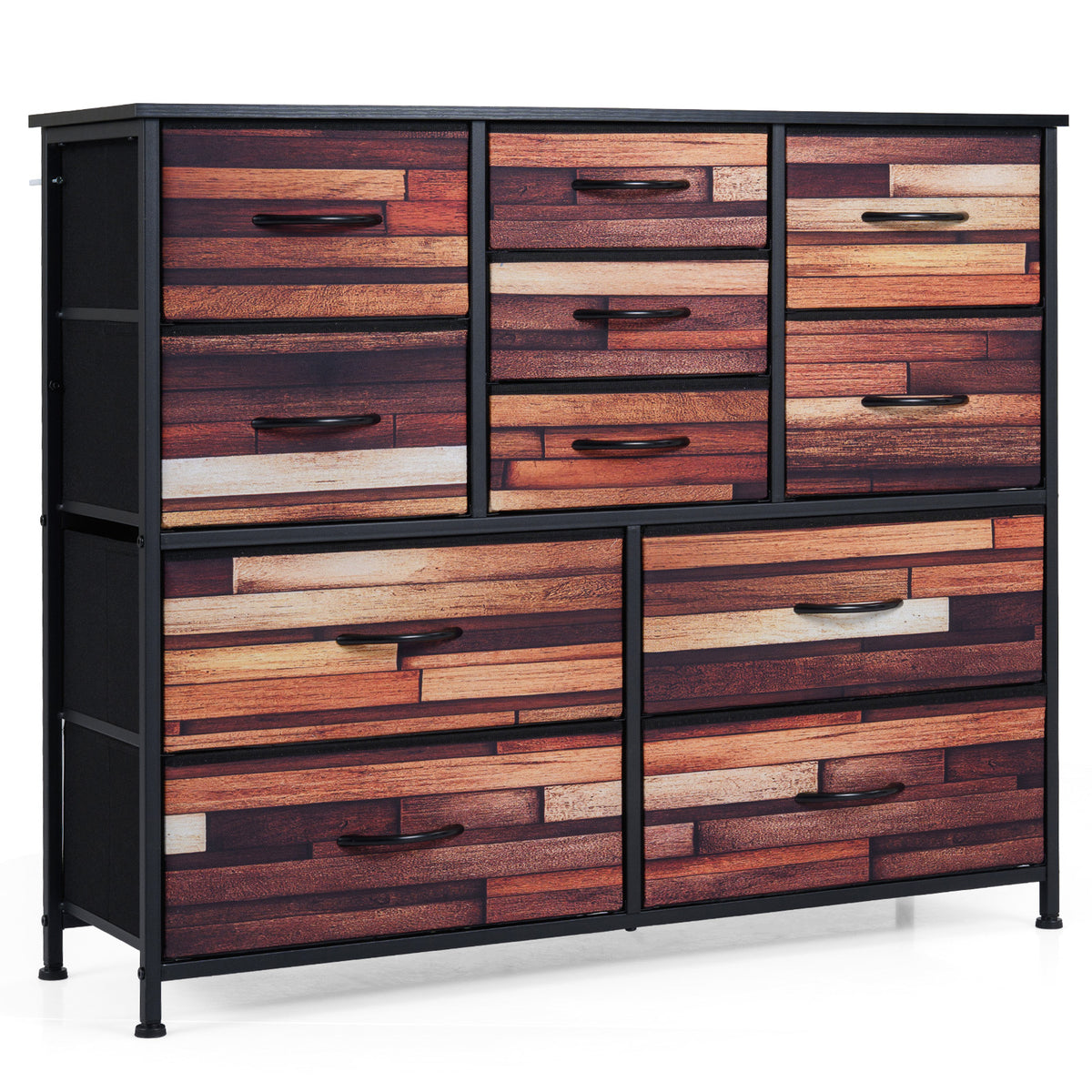 11-Drawer Dresser Tall Storage Chest with Metal Frame-Brown