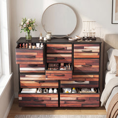 11-Drawer Dresser Tall Storage Chest with Metal Frame-Brown