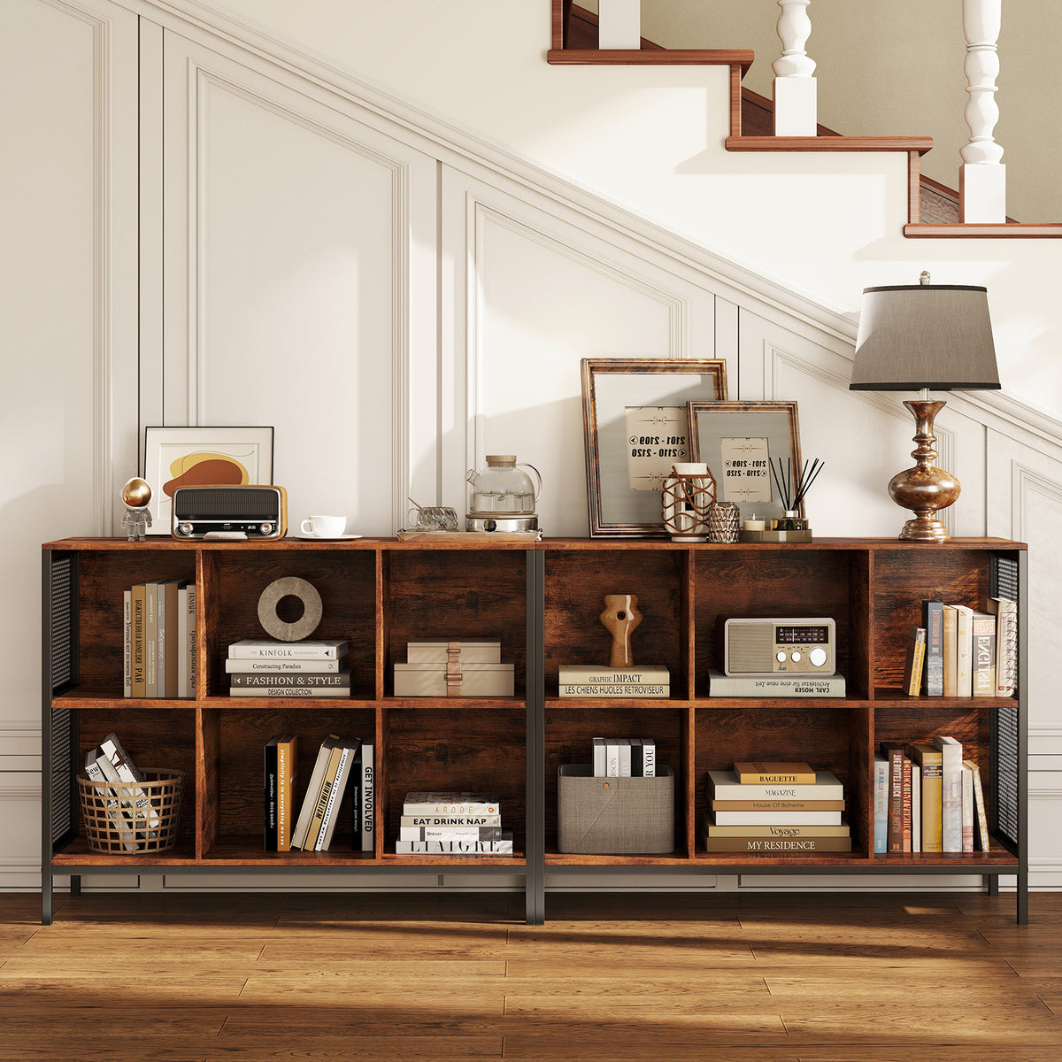 110 CM 6 Cube Bookcase with Heavy-Duty Metal Frame for Home Office-Rustic Brown