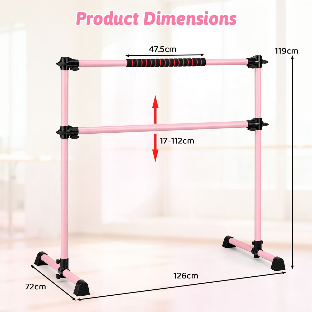 110 KG Max Load Adjustable Ballet Barre and Folding Gymnastics Mat in Pink, image 3