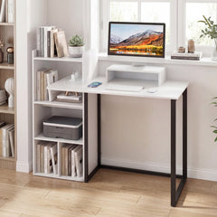 110CM Computer Desk with Charging Station and Ergonomic Monitor Stand-White