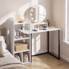 110CM Computer Desk with Charging Station and Ergonomic Monitor Stand-White