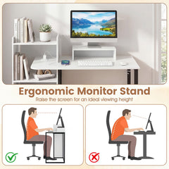 110CM Computer Desk with Charging Station and Ergonomic Monitor Stand-White