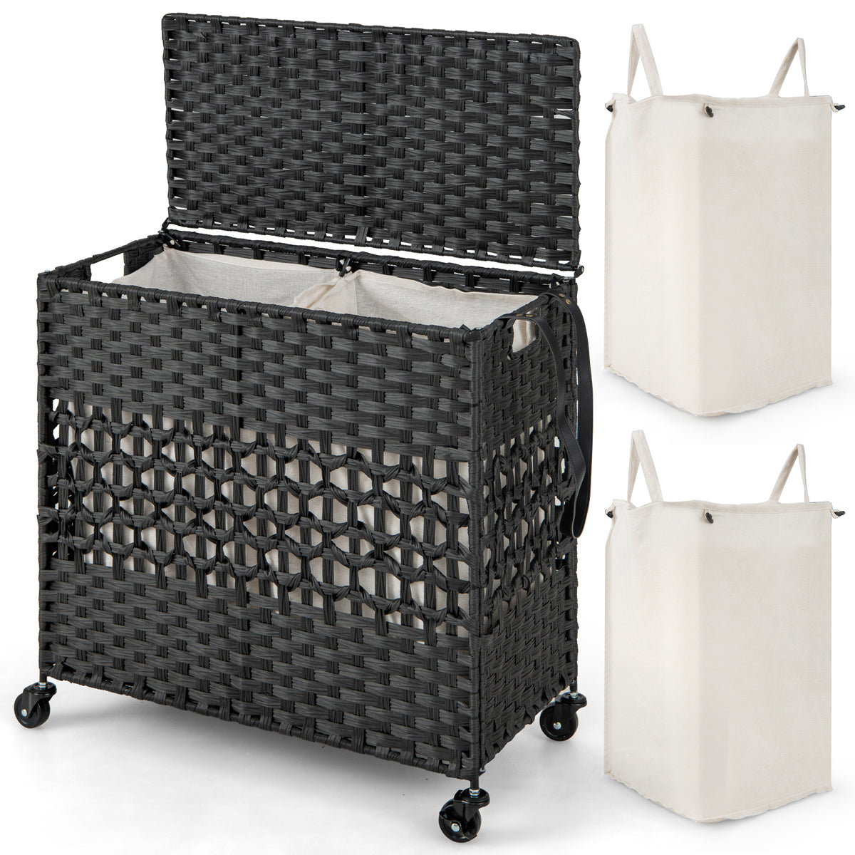 110L Collapsible Laundry Hamper Lid and Removable Liner Bag-Black