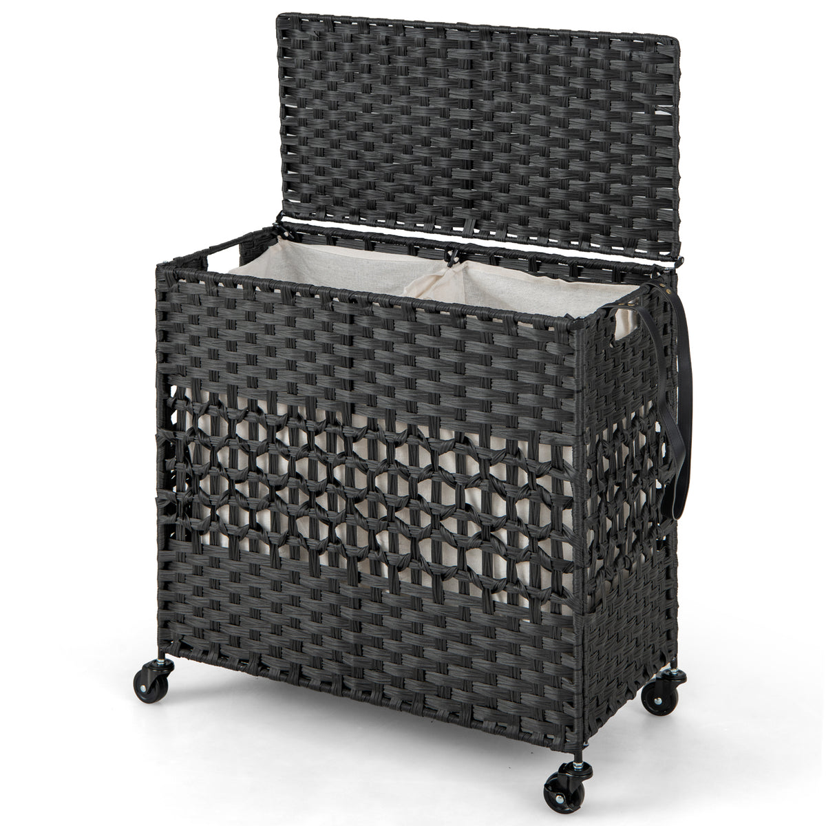 110L Collapsible Laundry Hamper Lid and Removable Liner Bag-Black
