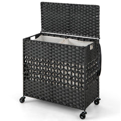 110L Collapsible Laundry Hamper Lid and Removable Liner Bag-Black