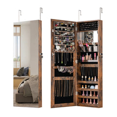 110 cm Jewelry Mirror Cabinet with Full-length Mirror and Interior Makeup Mirror-Rustic Brown