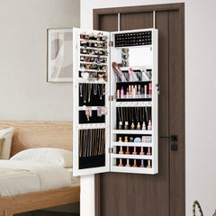110 cm Jewelry Mirror Cabinet with Full-length Mirror and Interior Makeup Mirror-White