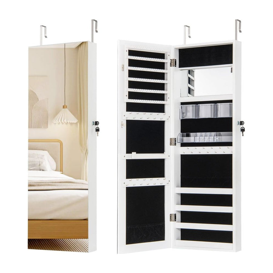 110 cm Jewelry Mirror Cabinet with Full-length Mirror and Interior Makeup Mirror-White