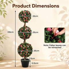 Product dimensions diagram for the artificial rose topiary tree