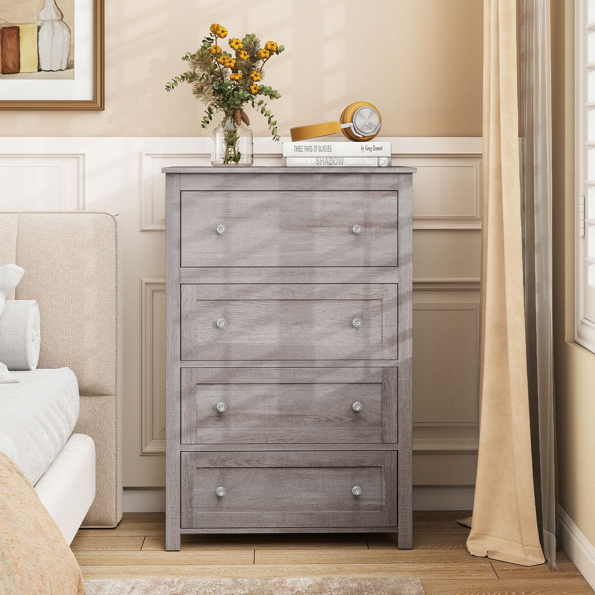 110cm Tall Storage Cabinet Chest of Drawers Clothes Organizer with 4 Drawers-Grey