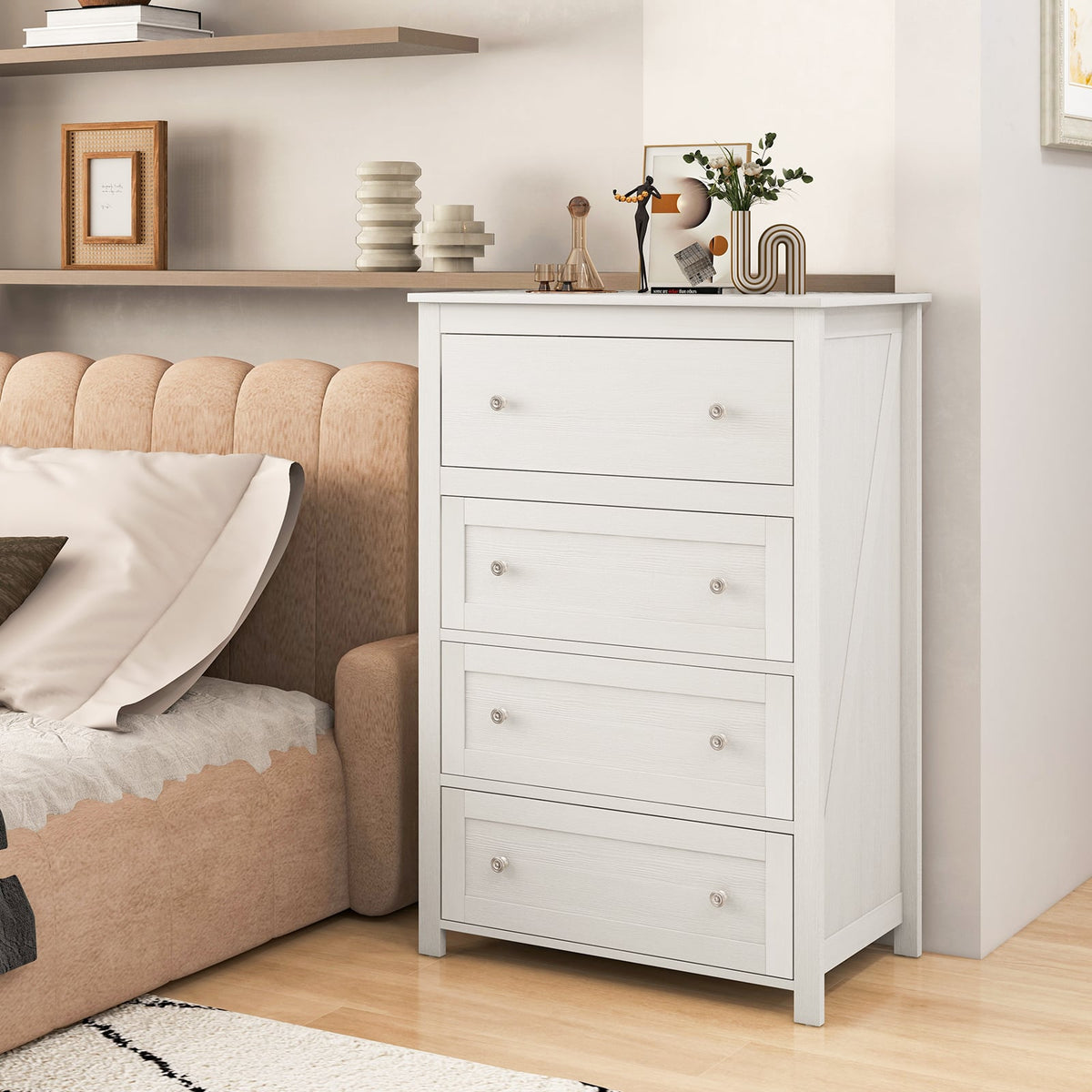 110cm Tall Storage Cabinet Chest of Drawers Clothes Organizer with 4 Drawers-White