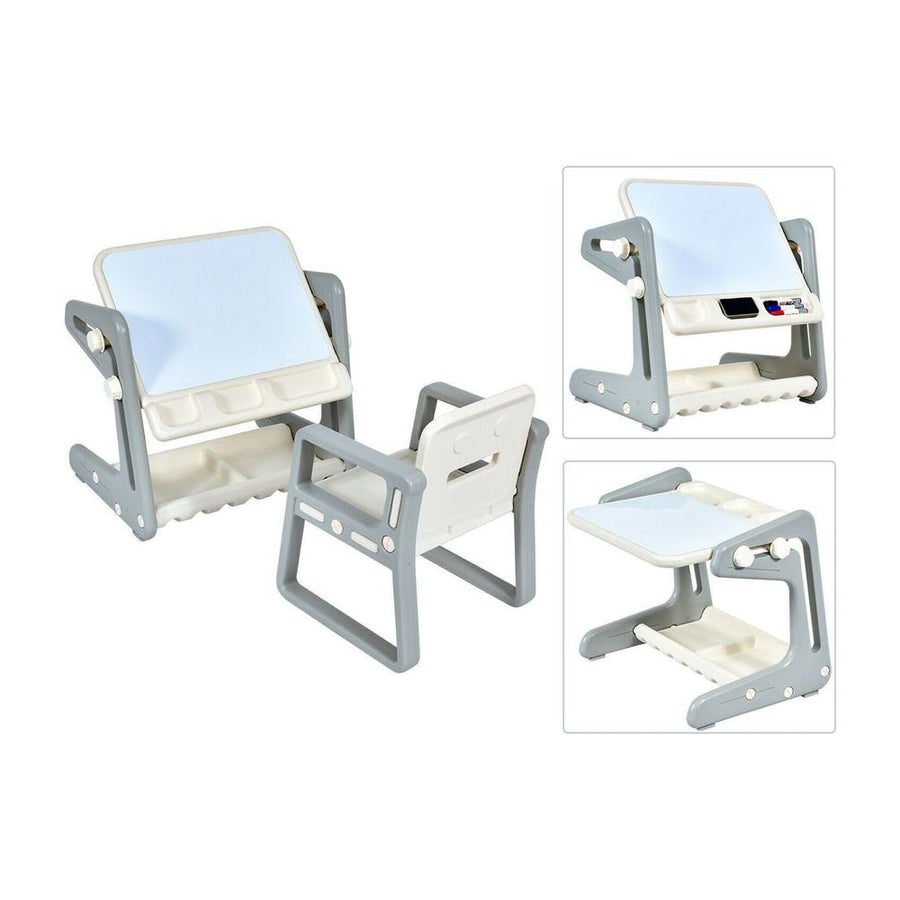 Children's Art Easel / Table and Chair Set with Ample Storage Space-Grey