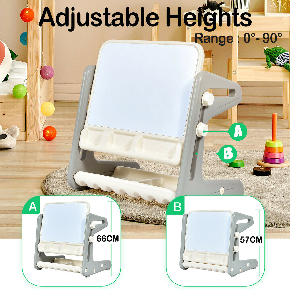 Children's Art Easel / Table and Chair Set with Ample Storage Space-Grey