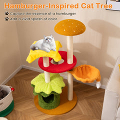 117 cm Modern Cat Tree with Sisal Posts and Plush Cushions for Indoor-Yellow
