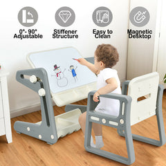 Children's Art Easel / Table and Chair Set with Ample Storage Space-Grey