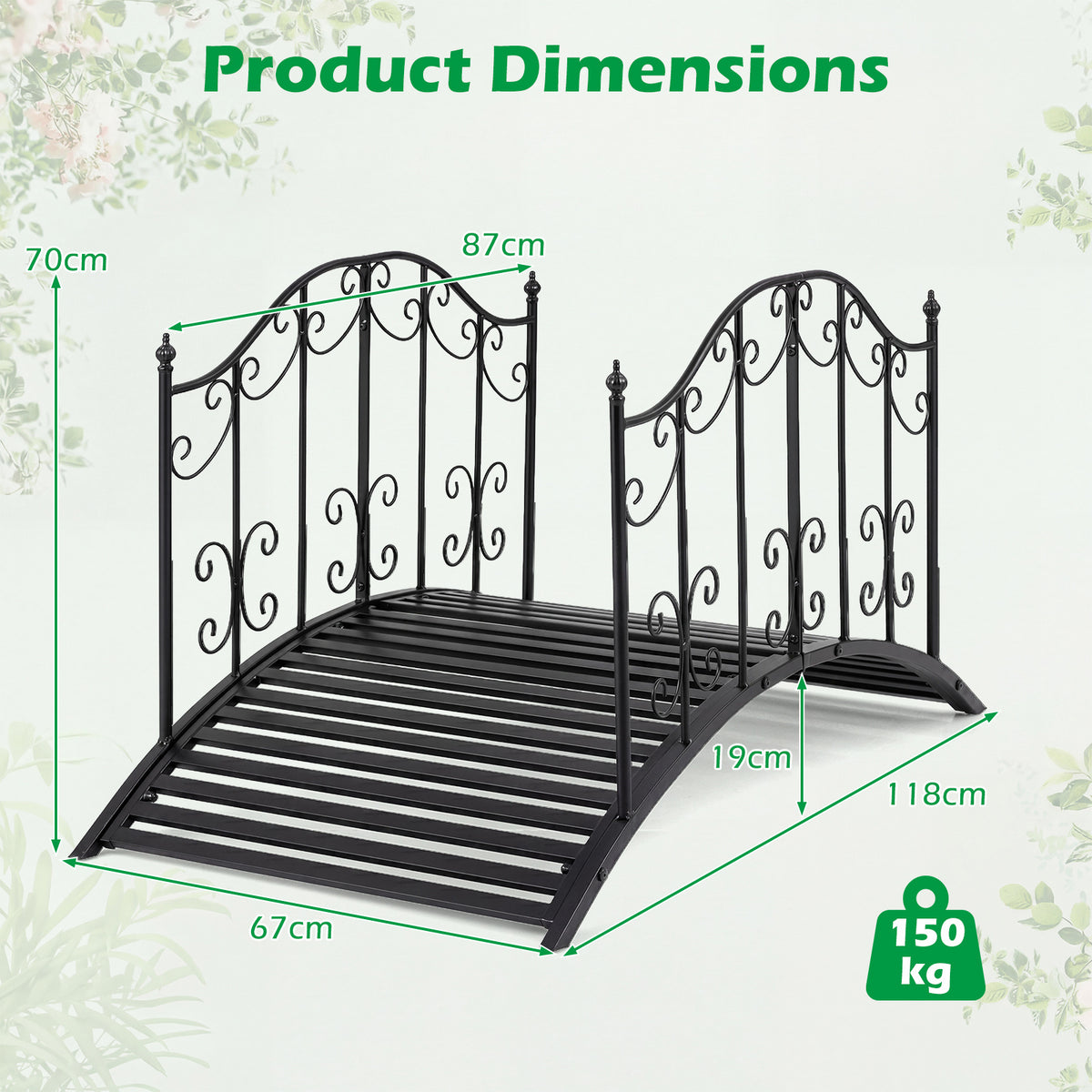 118 cm/101.5 cm Garden Metal Bridge with Dual Patterned Side Rails-M