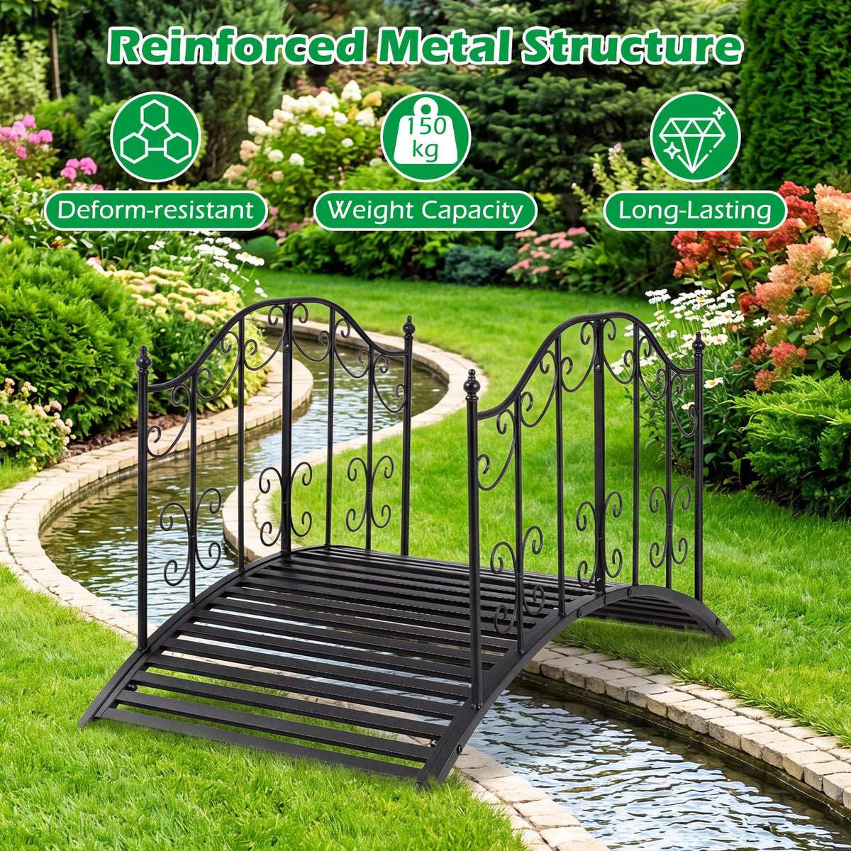 118 cm/101.5 cm Garden Metal Bridge with Dual Patterned Side Rails-M