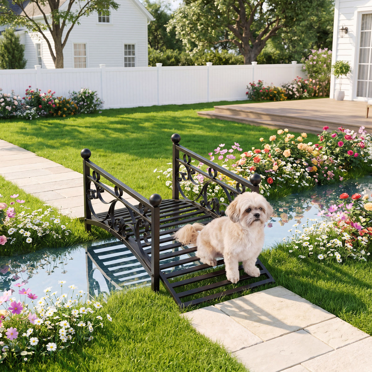 118 cm/101.5 cm Garden Metal Bridge with Dual Patterned Side Rails-S