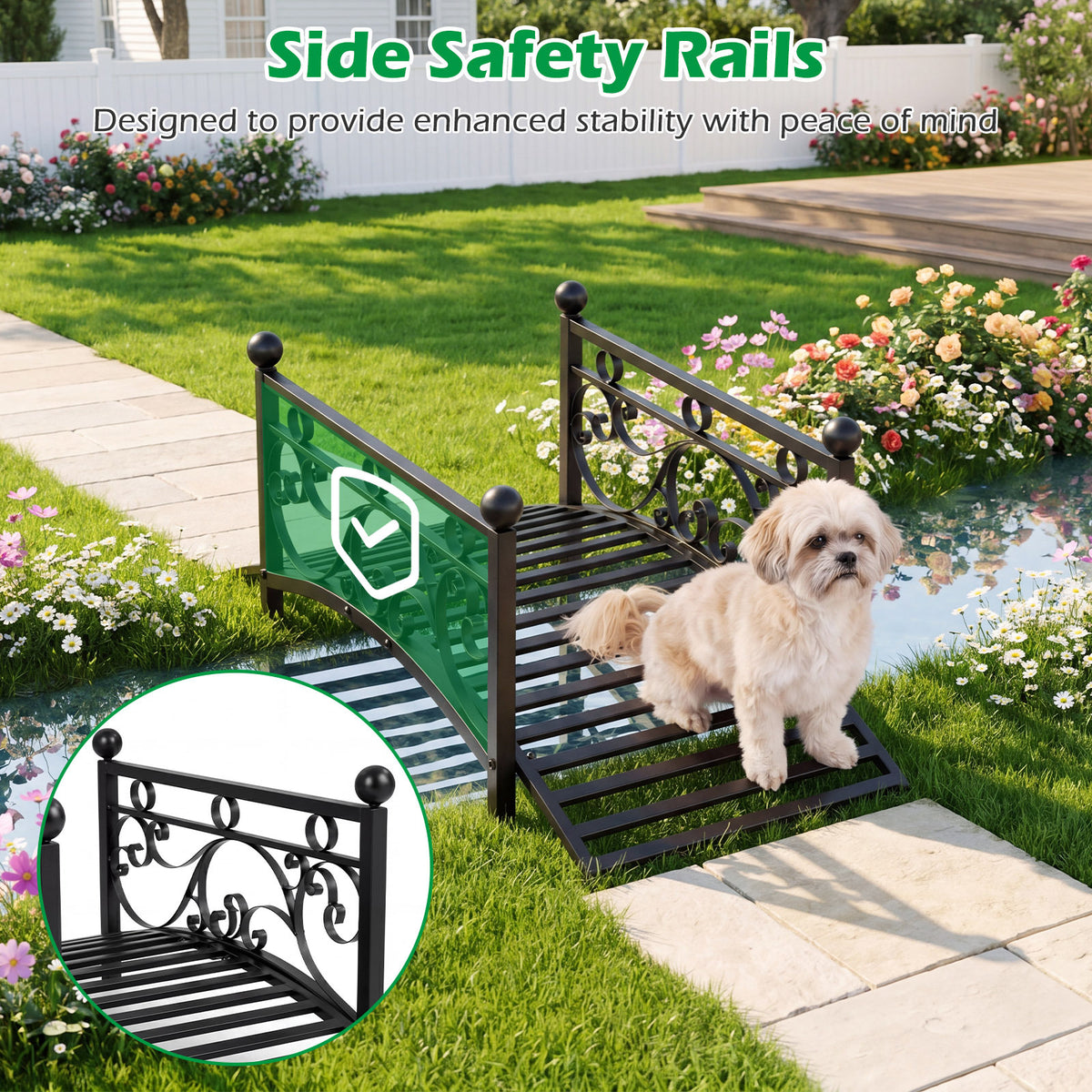 118 cm/101.5 cm Garden Metal Bridge with Dual Patterned Side Rails-S