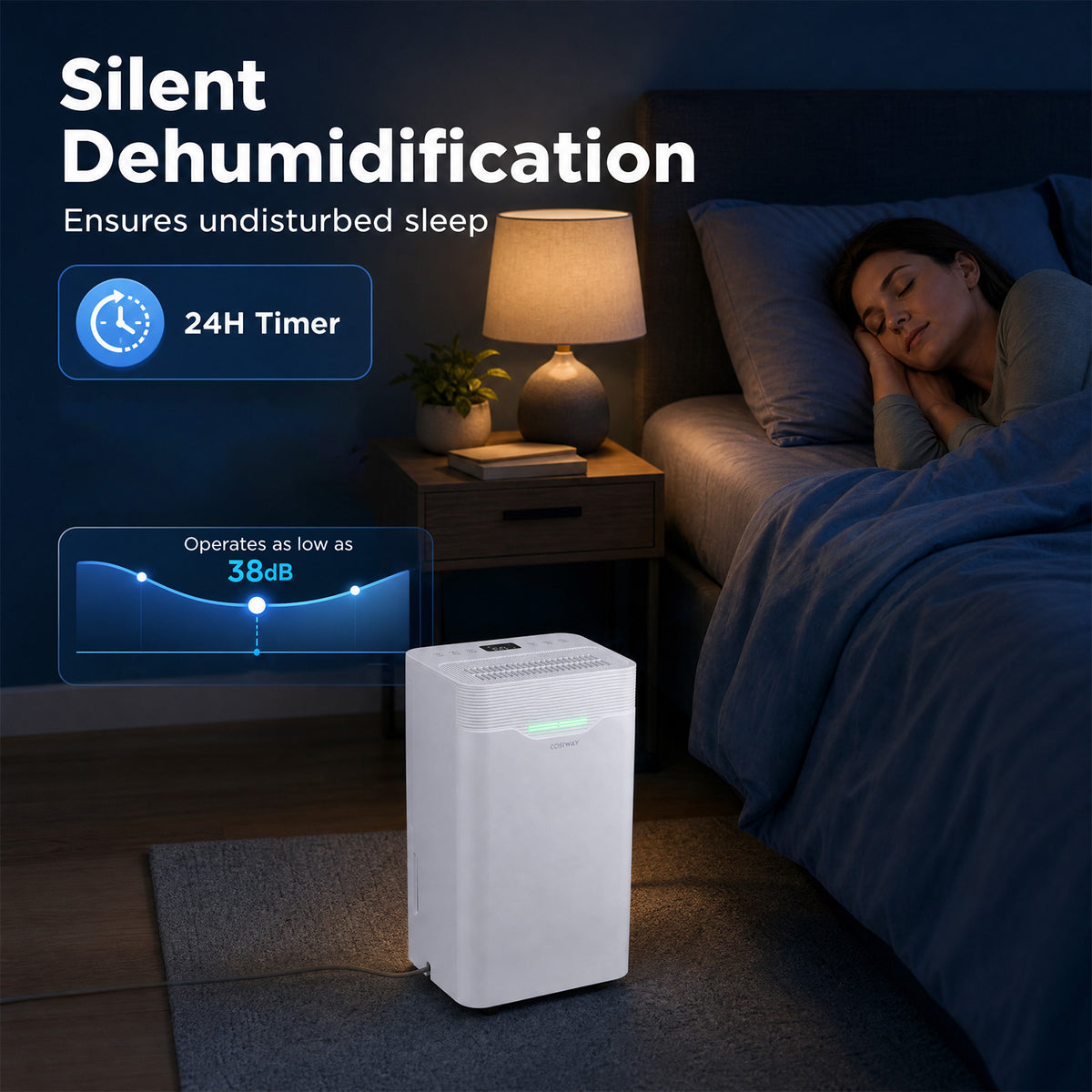 12.5L 35㎡ Dehumidifier for Basement with Drain Hose Smart Humidity Control and 3 Modes 24H Timer-White