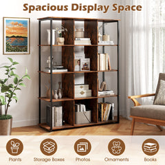 Industrial Open Shelf Display Rack with 2 Anti-tipping Kits for Living Room Bedroom Study-Rustic Brown
