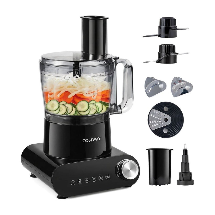 12 Cup Food Processor 600W with slicing shredding and dough functions in black