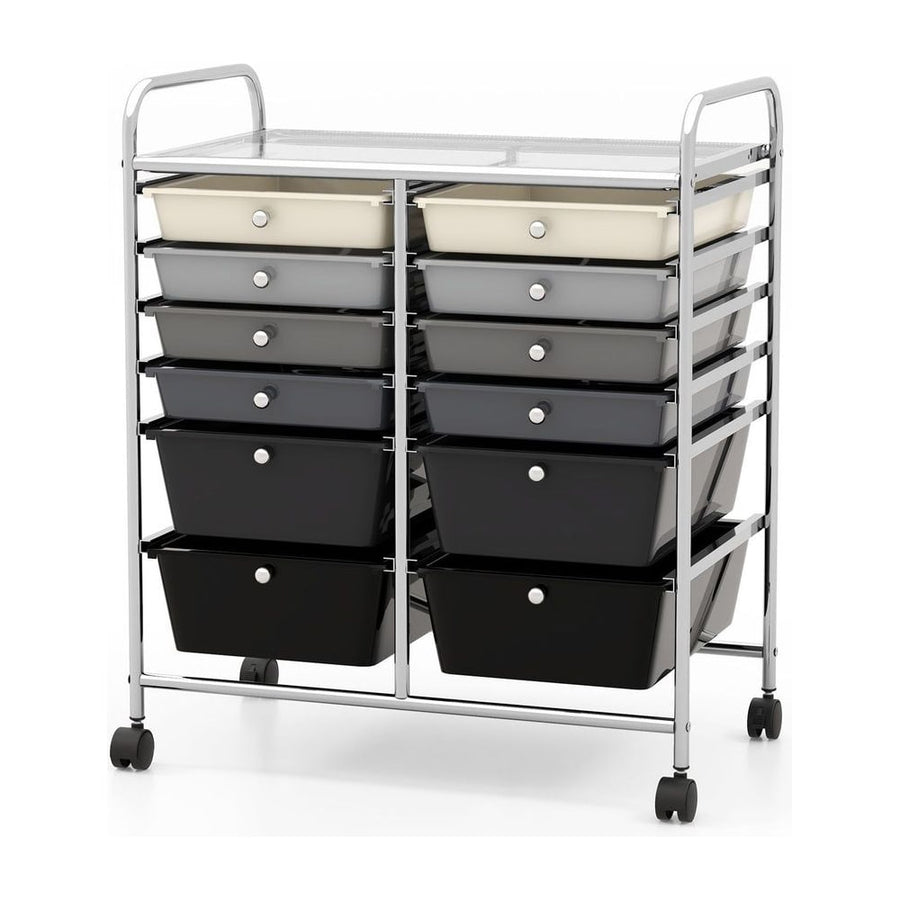 12 Drawers Rolling Storage Cart with 4 Wheels and Brakes-Gradient Black