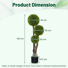 120 CM Artificial Boxwood Topiary Ball Tree with Triple Ball for Home Office