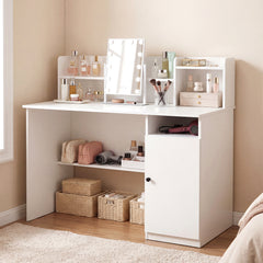 120 CM Computer Desk with Monitor Stand and Storage Cabinet-White