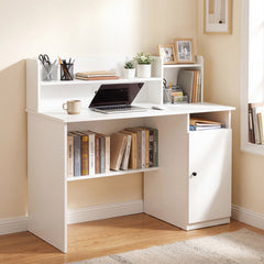 120 CM Computer Desk with Monitor Stand and Storage Cabinet-White
