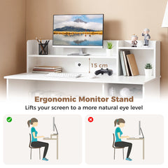 120 CM Computer Desk with Monitor Stand and Storage Cabinet-White