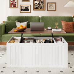 120 cm Lift Top Coffee Table with Barn Sliding Doors and Cabinets for Living Room-White